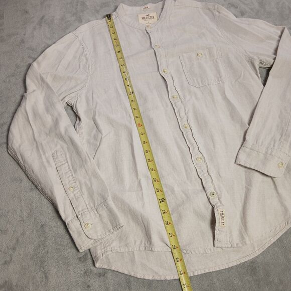 Hollister Mens L Beige Linen Button Up Shirt Summer Casual Long Sleeve Preppy - Picture 4 of 7